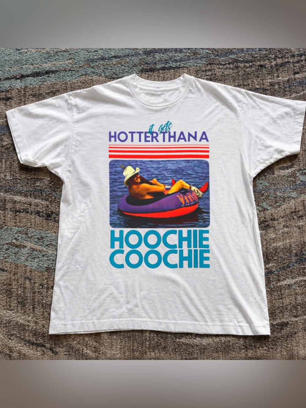 Gildan White Tee with Teal & Purple Hoochie Coochie Graphic